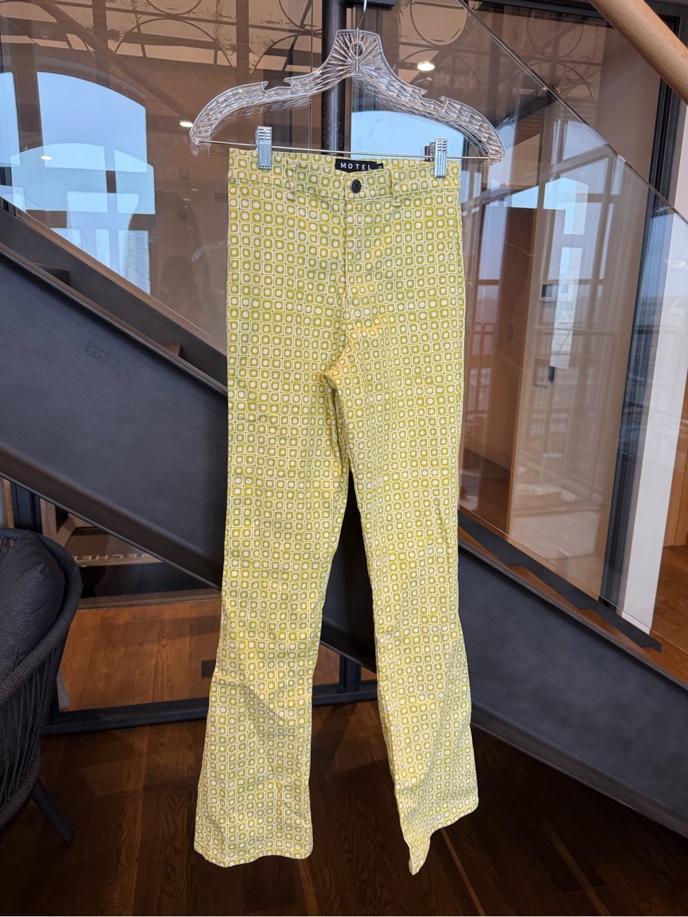 Motel Rocks Lime Green Geo-Print Bootcut Jeans